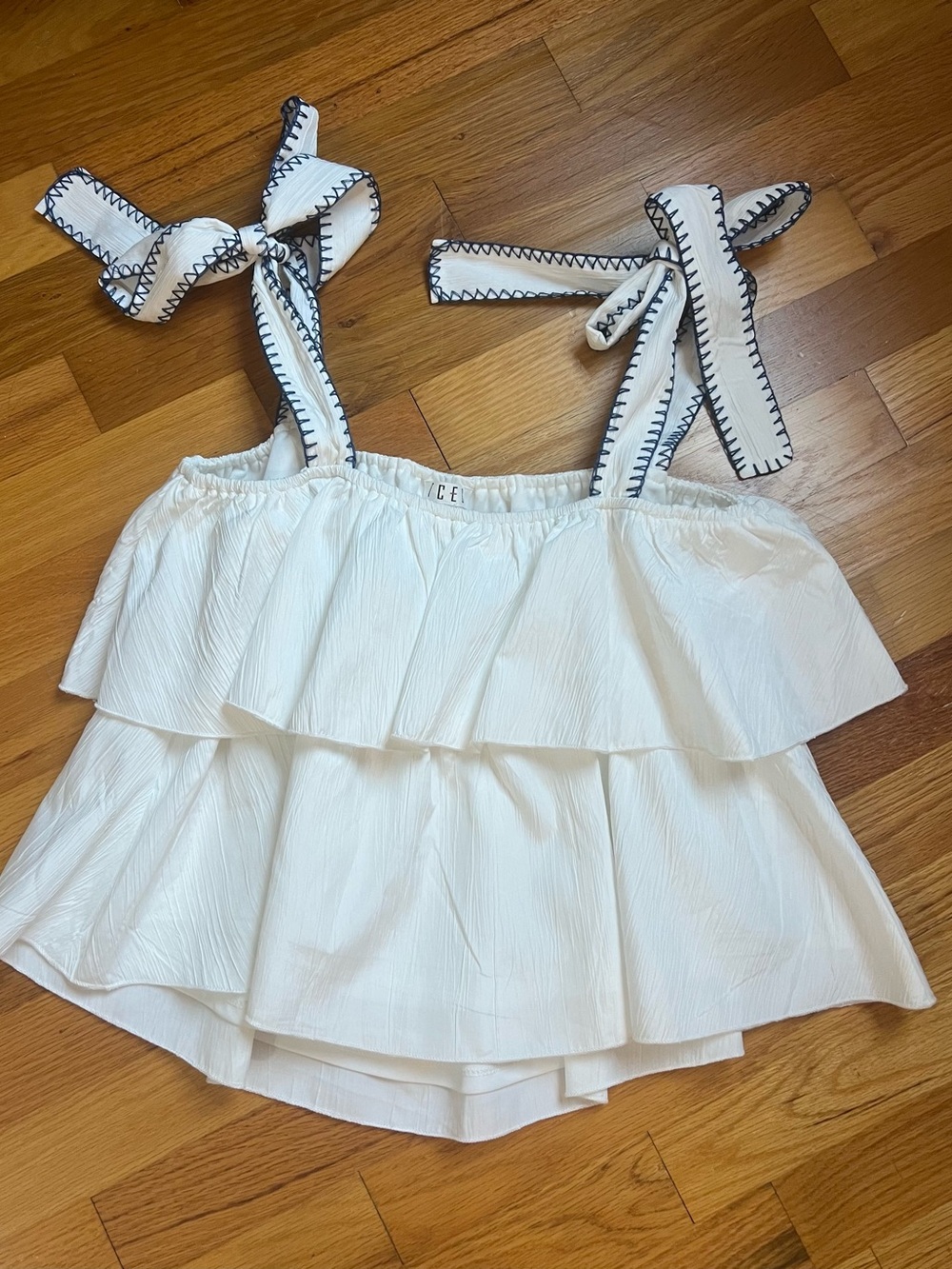 TCEC White Ruffle Tie-Strap Top